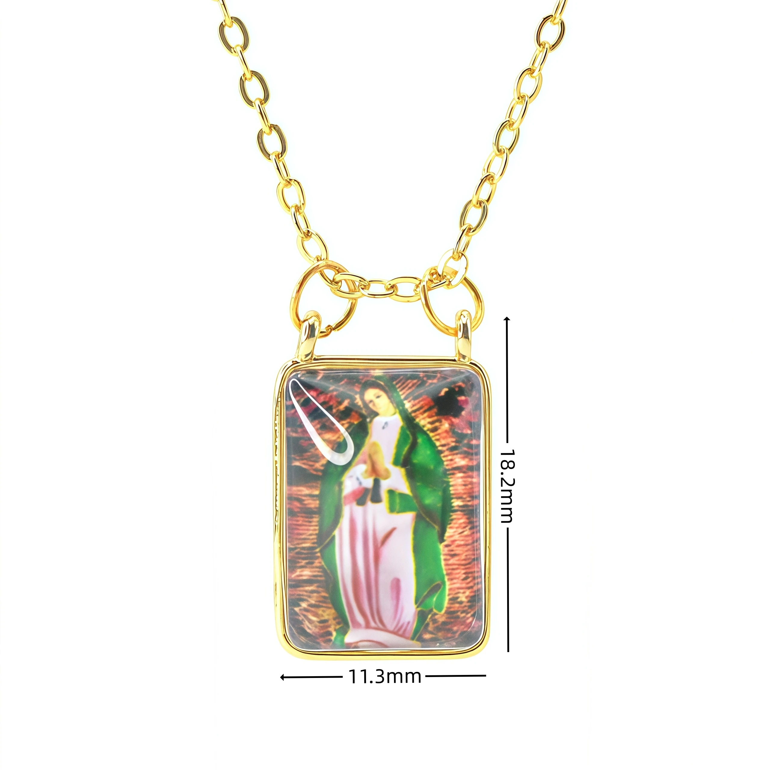Our Lady of Guadalupe Scapular Medal Necklace Rectangle Epoxy Religious Pendant Gold Plated Catholic Jewelry Gift for Women