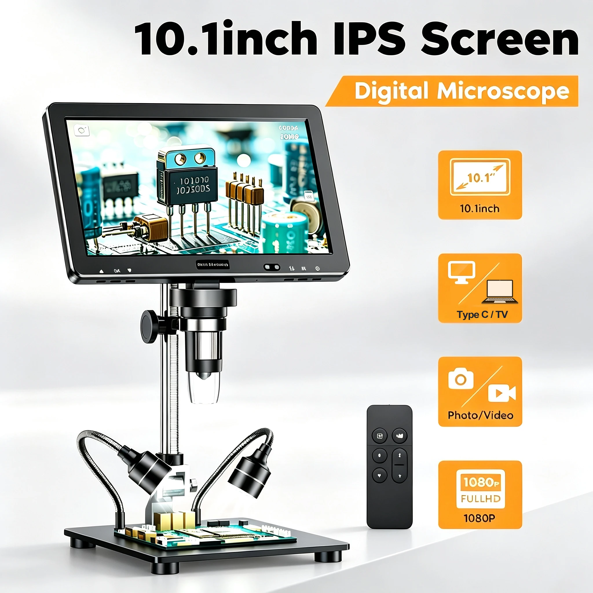MDHL Microscopio Digitale IPS HDMI da 10,1 Pollici, 20MP, 2000X, Fotocamera con Messa a Fuoco Ultra-Precisa, Video 1080P, Microscopio per Monete, 8 Luci LED per Riparazione di Circuiti e Schede