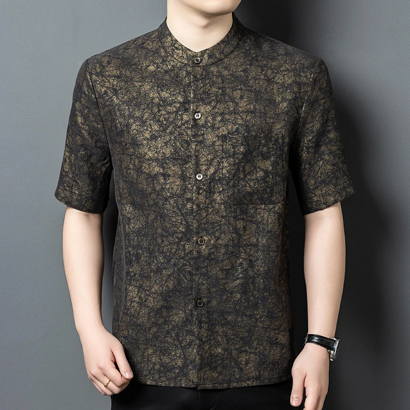 

Crack Luxurious Silk Shirts For Men Loose Fit Pocket Lightweight Summer Quality Gambiered Canton Gauze Fashion Camisas De Hombre