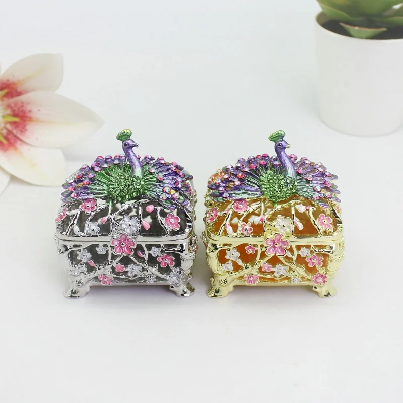 

SHINNYGIFTS Эмалированная металлическая шкатулка для драгоценностей ручной работы с изображением животного павлина и откидной крышкой, винтажный домашний декор, подарок для женщины