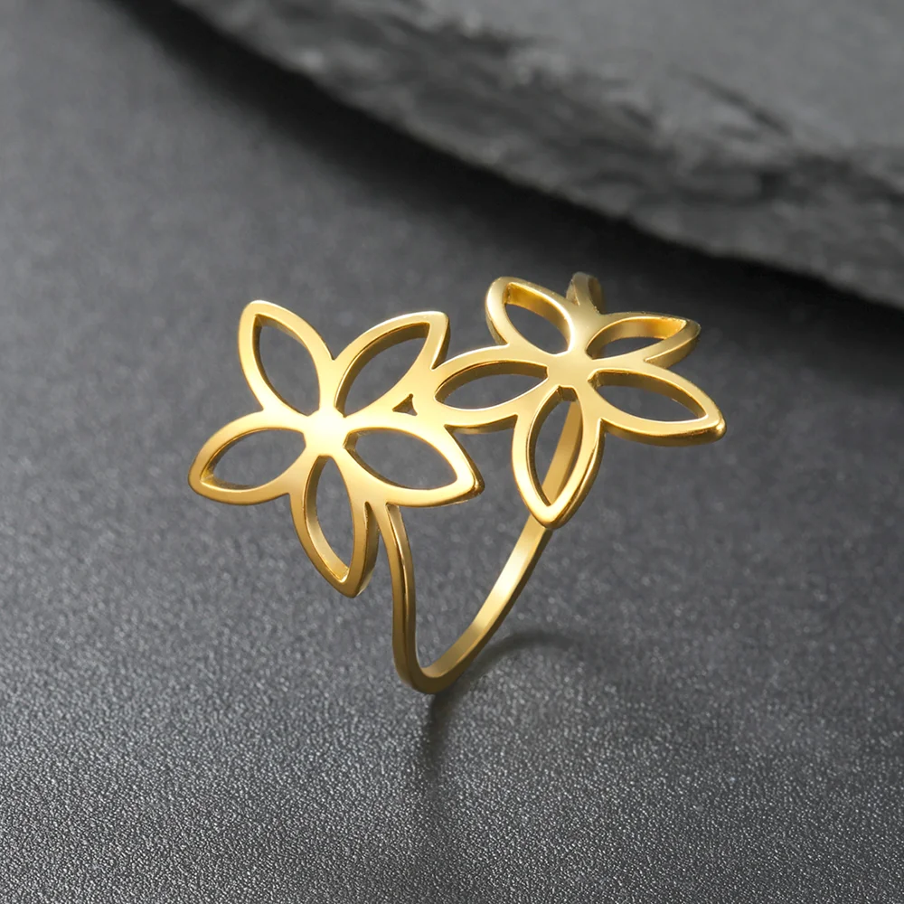 Cazador Flowers Rings for Women Girls Gold Color Finger Rings Stainless Steel Jewelry 2024 Trend Party Birthday Gift Wholesale