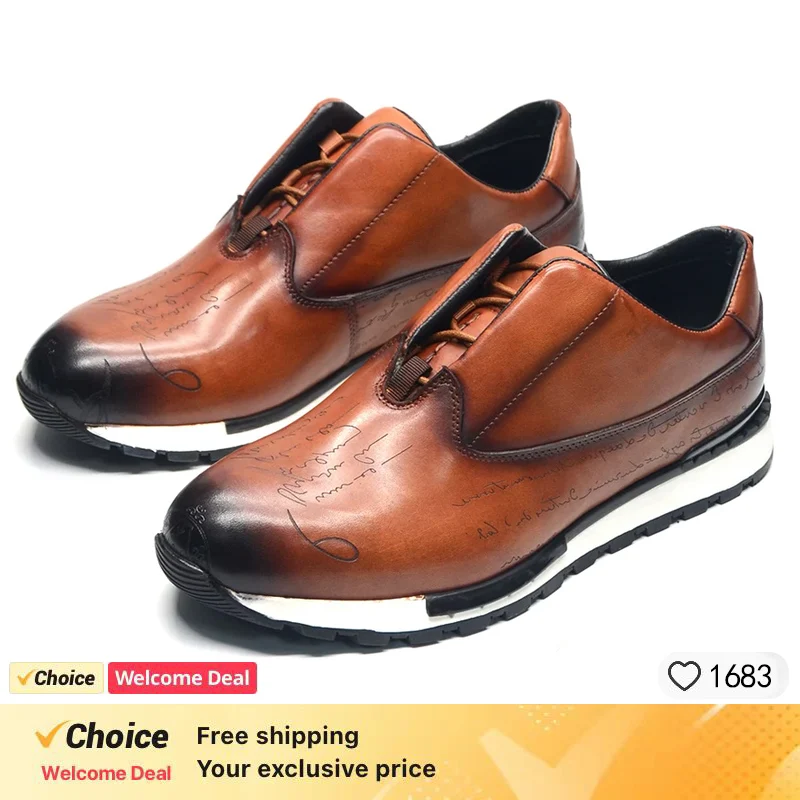 Handmade Genuine Leather Oxford Sneaker Shoes for Men Lace Up Brogues Business Office Fashion Brand Casual Shoes Man