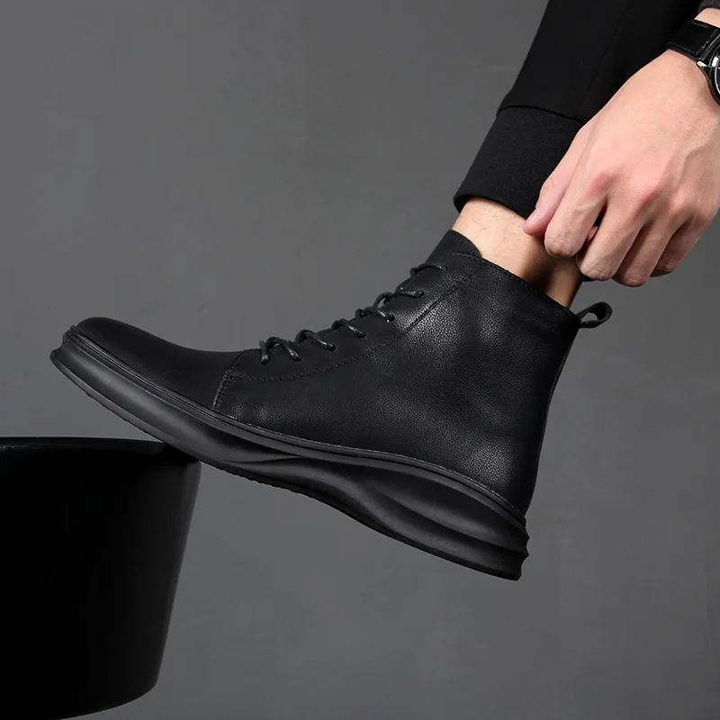 men fashion party banquet dress platform boots black stylish original leather shoes cowboy autumn winter boot cool ankle botas