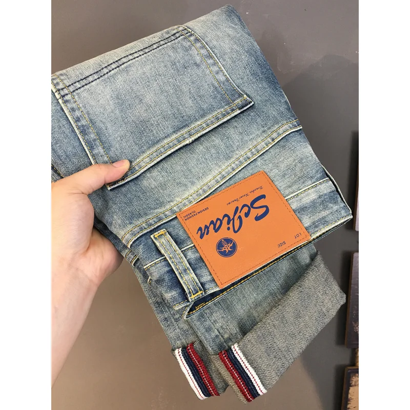 

Broken hole patch jeans for men 2025 new trendy brand versatile slim fit straight tube retro blue denim pants