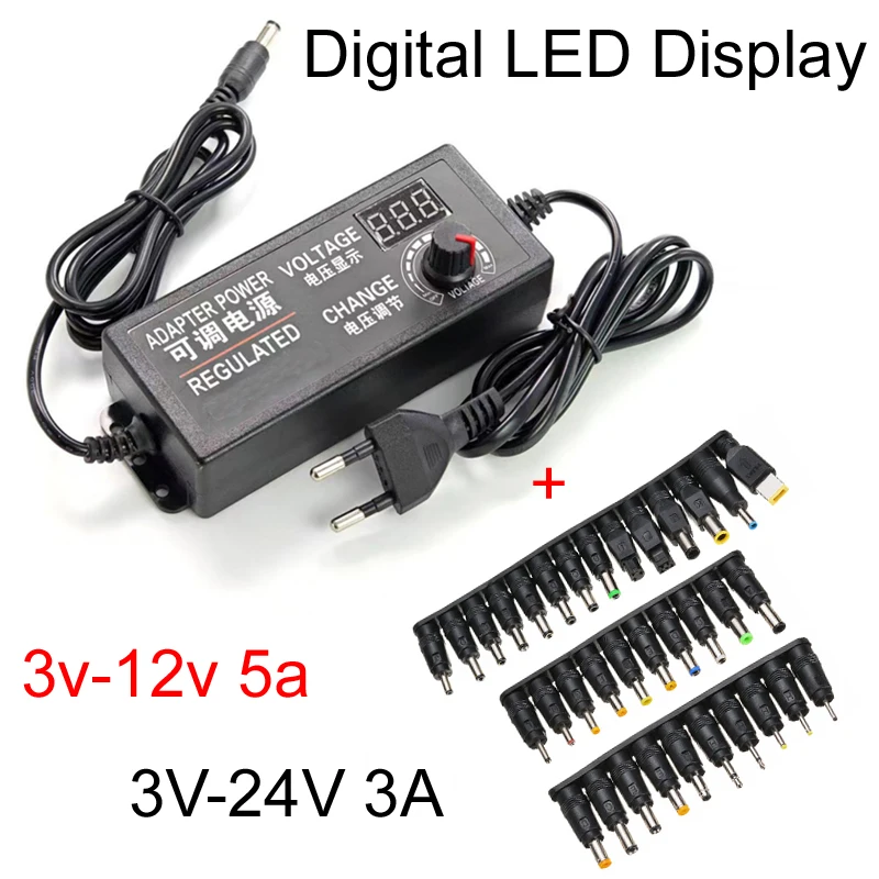 Digital Adjustable Voltage Power Adapter AC 110V 220V To DC 3V-12V-24V 3A 5A Led Supply Display Jack Plug for HDD ENCLOSURE box