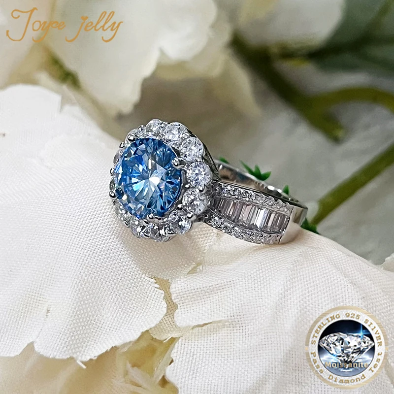 JoyceJelly 2ct Royal Blue Moissanite Ring for Cham Lady Round 8H8A Cut VVS1 Moissanite Diamond Dating Wedding Party Jewerly Gift