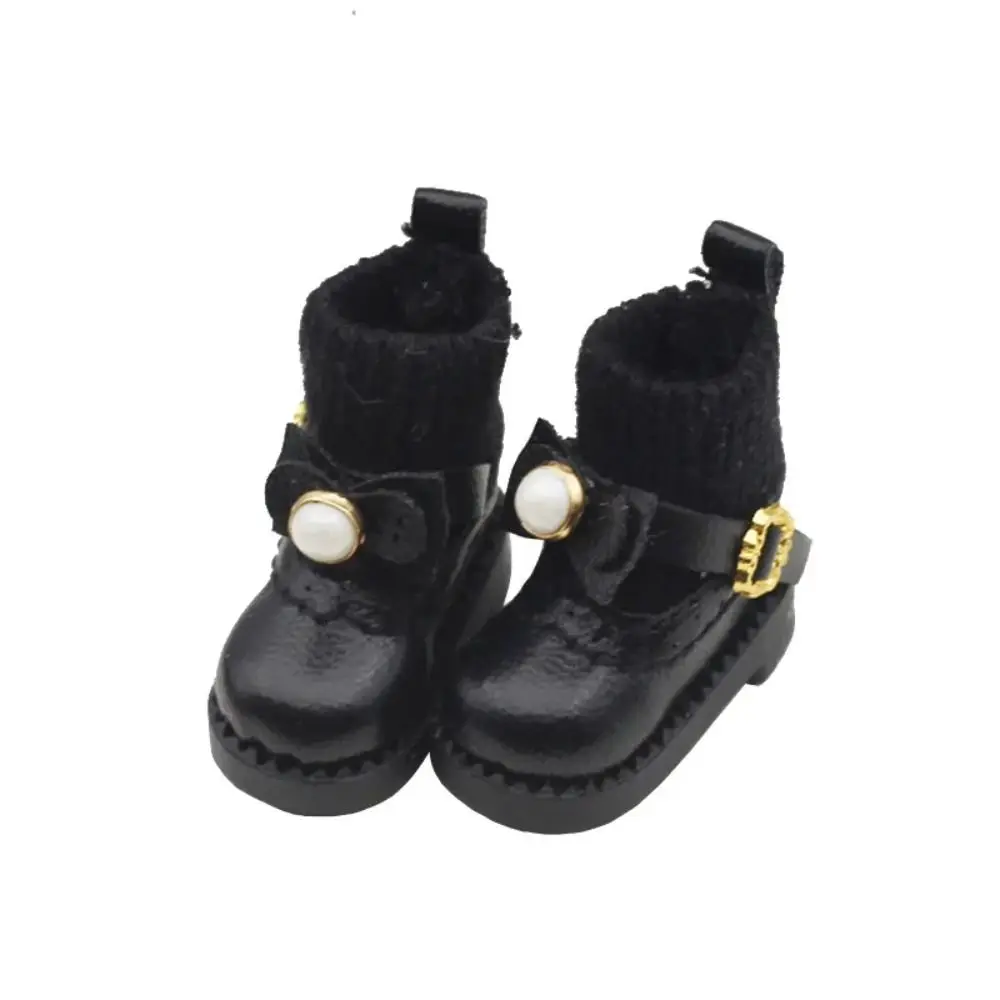 

1 Pair Bow Tie Obitsu 11 Doll Boots Mini Golden Buttons 1/12 Bjd Doll Leather Shoes Fashion GSC 1/12 Bjd Doll Boots Children