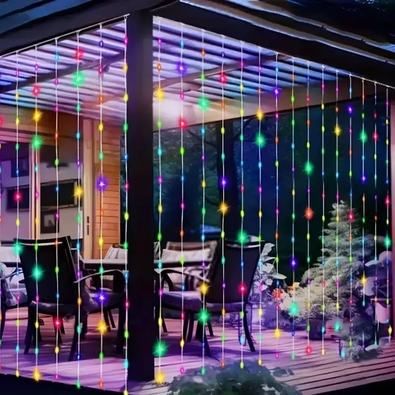 أضواء الستار الذكية LED RGB مع تطبيق الموسيقى يتحكم في ضوء الجنية DIY سلسلة مصباح نافذة الحفلات ستارة غرفة نوم عيد الميلاد ديكو