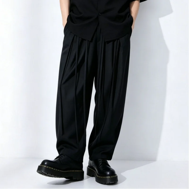 

Men's casual pants, dark-toned irregular wide-leg pants, loose straight-cut drapey casual pants 231109