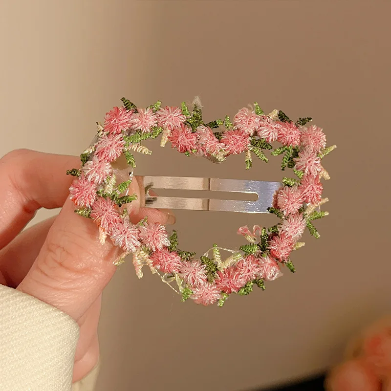 

Женская заколка премиум-класса с розовым цветком, новинка 2023 года, милая заколка BB для лба, боковая челка, заколки для волос, головной убор