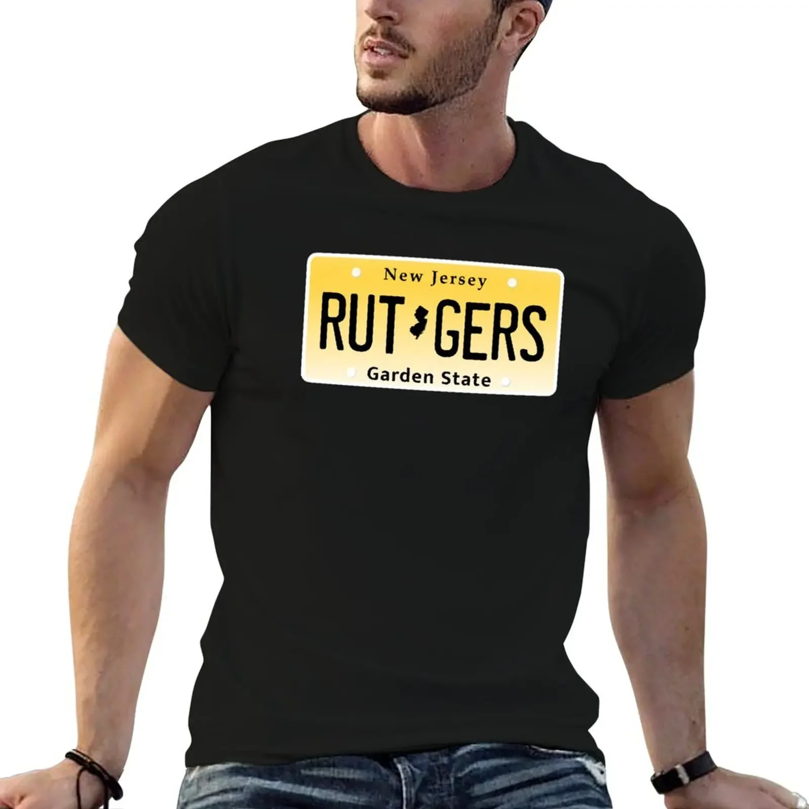 

New Jersey RU License Plate T-Shirt sweat cotton graphic tees cotton man t-shirts summer tops T-shirt men