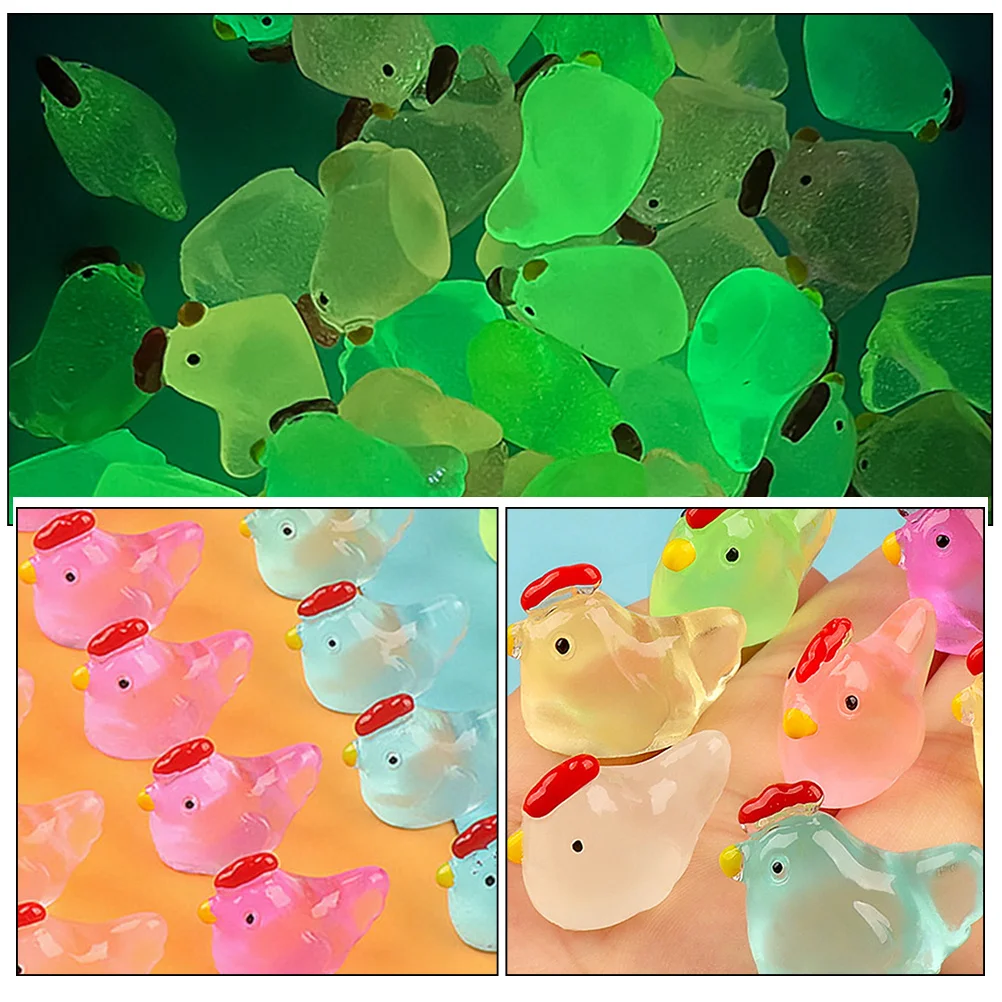 

18 Pcs Chicken Ornaments Tiny Chickens Fairy Garden Animals Decorations Dollhouse Glow The Dark Sculpture Bulk