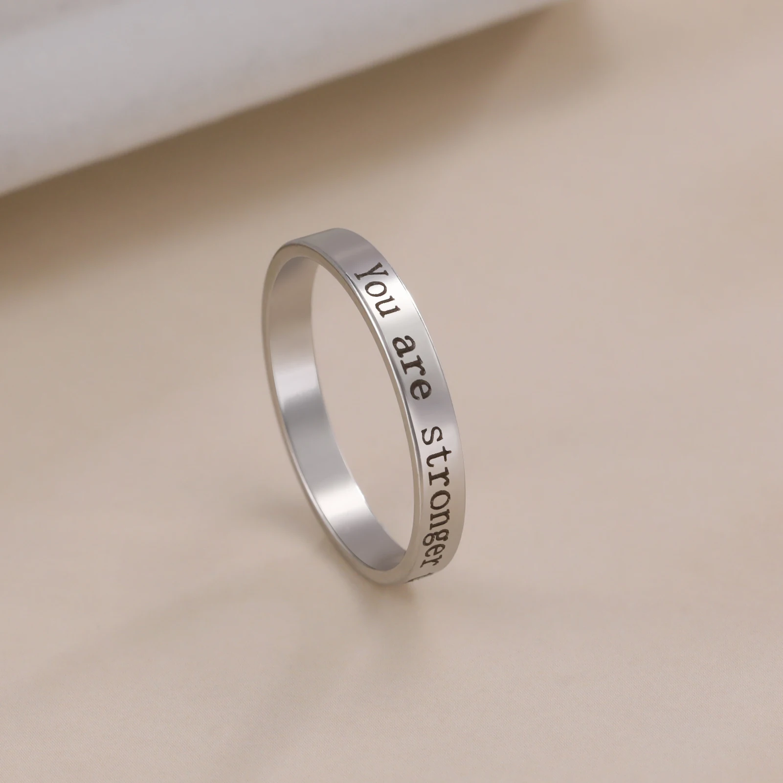 Cooltime Positive Words Inspirierender Ring für Damen und Herren, Edelstahl-Fingerringe, Modeschmuck, Freundschaft, Verlobungsgeschenk – Detail 9