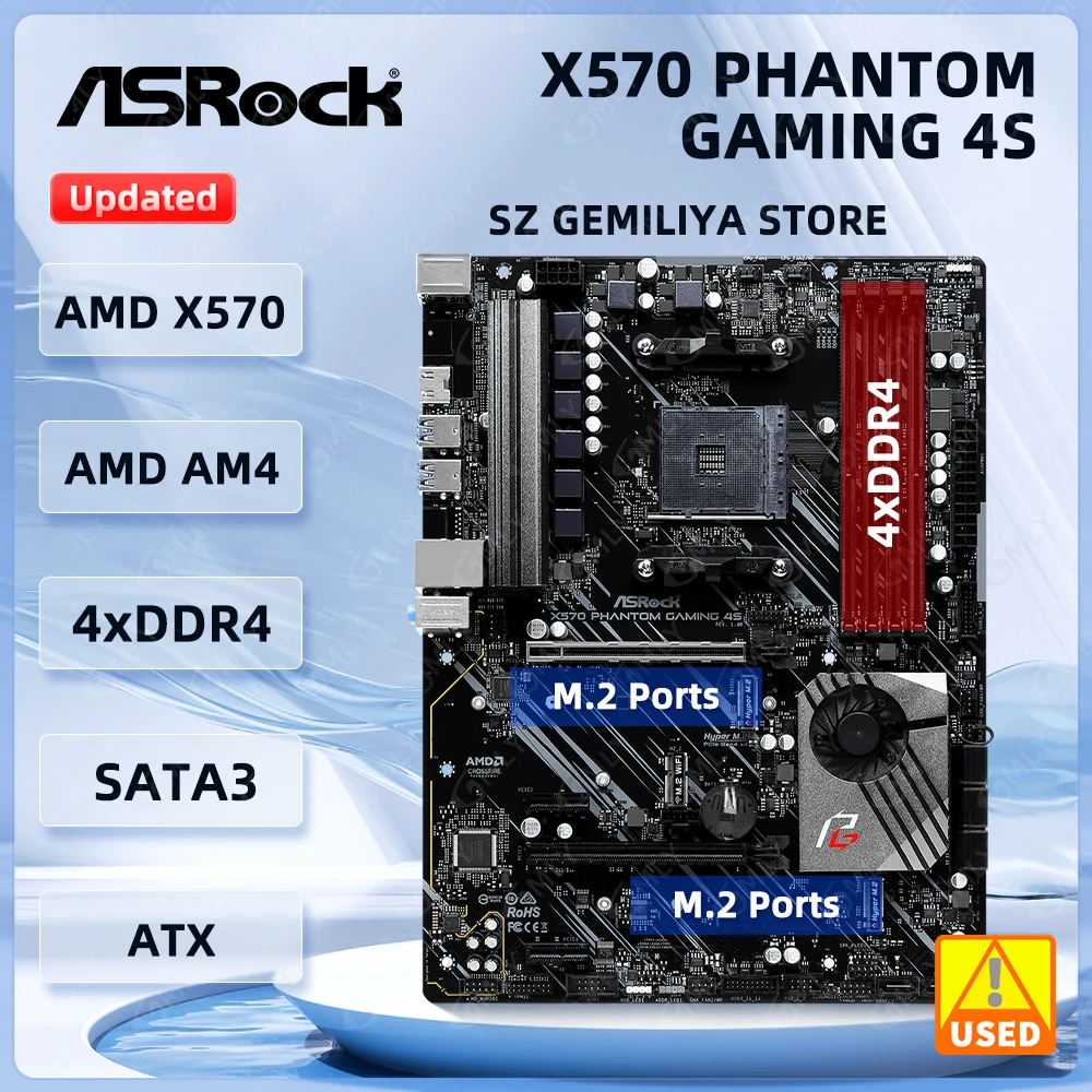 X570 Motherboard ASROCK X570 Phantom Gaming 4S Socket AM4 4×DDR4 128GB PCI-E 4.0 SATA III HDMI ATX For Ryzen 5000 G-Series cpu