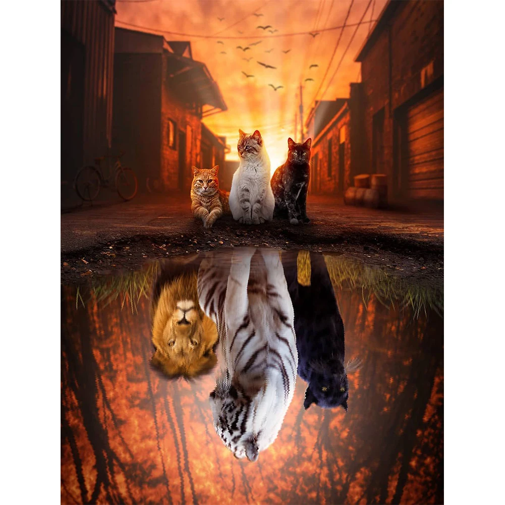 

Full Embroidery 11CT 3 Strands Printing Three Cats Shadow Cross Stitch 50x60cm