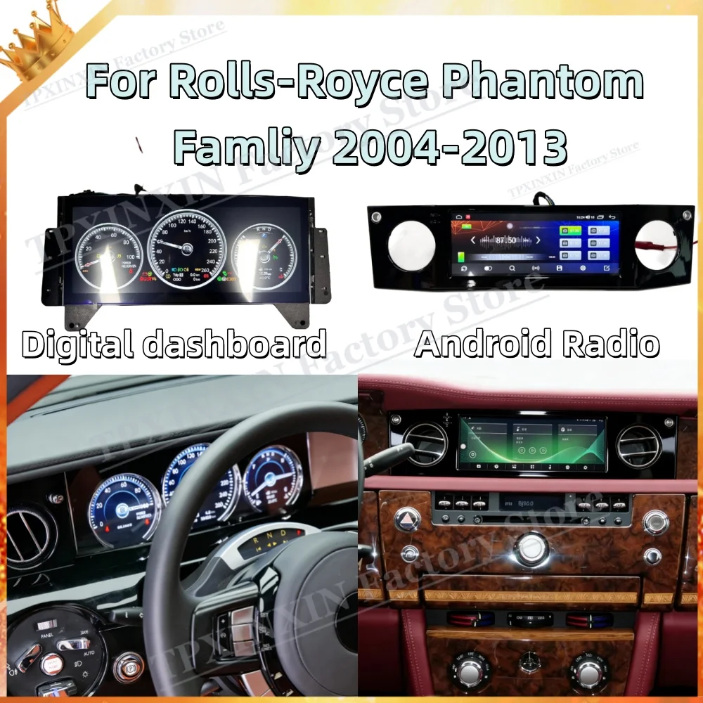 

For Rolls-Royce Phantom Famliy 2004~2013 12.3 Inch Digital dashboard+8 In Android Radio Digital Dashboard Panel Car Speedometer
