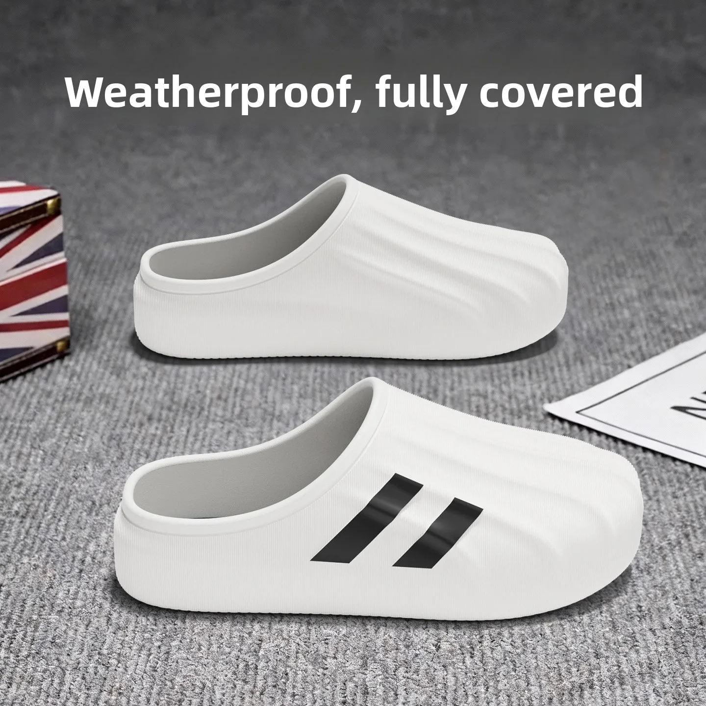 Waterproof Slip-On Home Shoes Men's Outdoor Sports Sandals round Toe Flat Bottom PU Material High Anti-Slip Performance Summe...