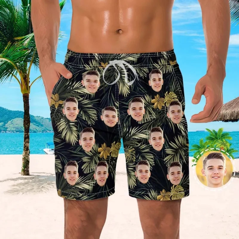 Custom Face Beach Shorts Unisex Tropical Plant Flowers Short Pants Swim Trunks Gym Ice Shorts Cool Sport Board Men Shorts