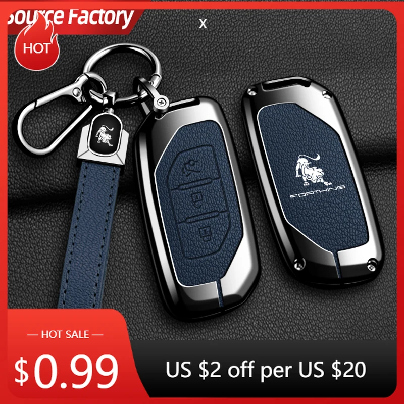 

Car Stickers Zinc Alloy Leather Car Key Case Cover Shell Keychain Fob For Dongfeng Forthing Fengxing T5 EVO 2021 Protector
