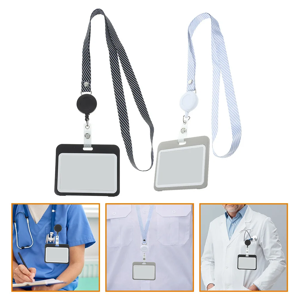 

2pcs Chest Card Holder Transparent Id Badge Sleeve For Lanyard Horizontal Card Protector Reusable Cards Storage Cover