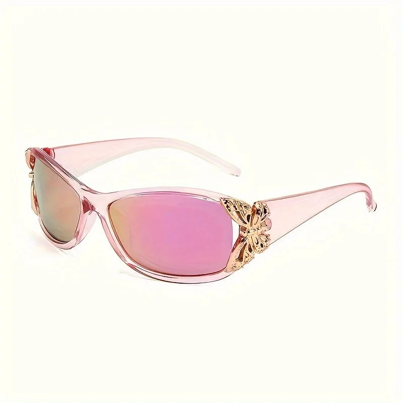 2026 Butterfly Decorative Fashion Sunglasses Women'S Retro Surrounding Sunshade Driving Beach Party Composite Frame Sports Style