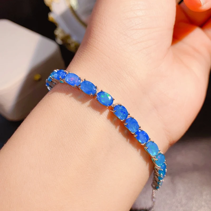 Natural Blue Opal Bracelet for women silver 925 jewelry luxury gem stones 18k gold plated free shiping items