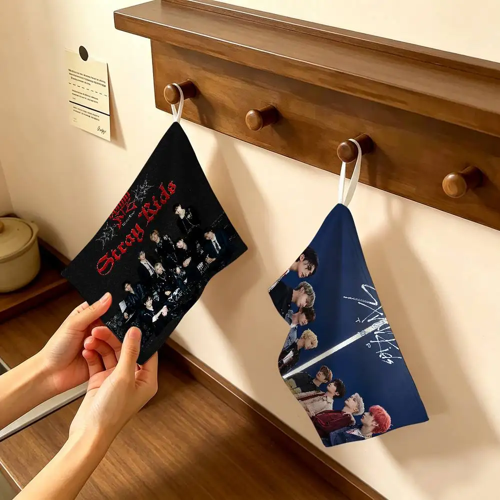 Kpop Star S-Stray Kids Thickened Polyester Cotton Hanging Towel, High Absorbent Hand Wiping Towel for Indoor Use