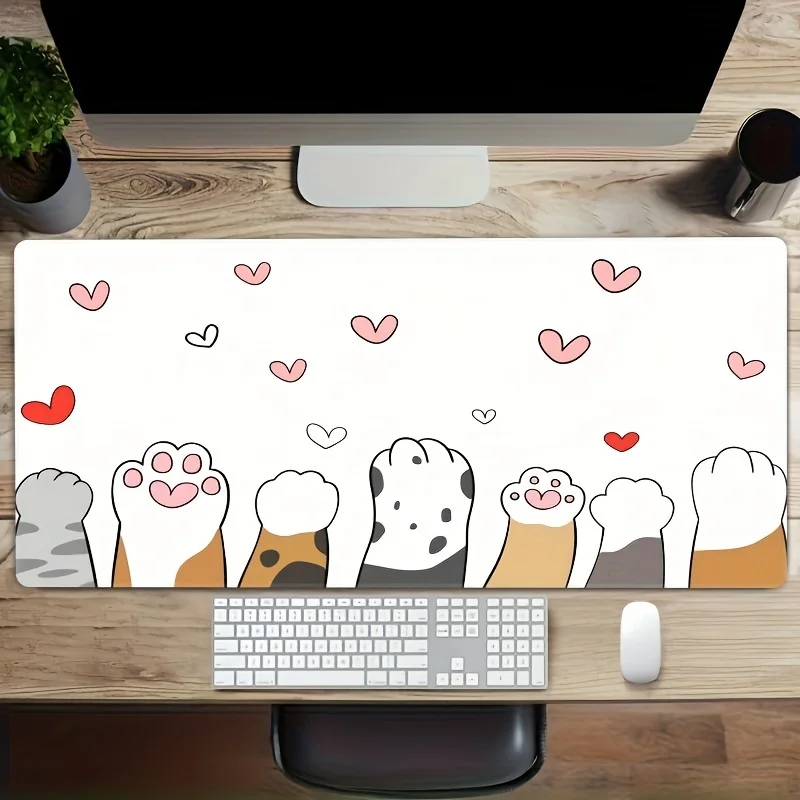 

Cute Cat Paws Hearts Extended Gaming Mouse Pad Non-Slip Rubber Desk Mat for Office and Gaming