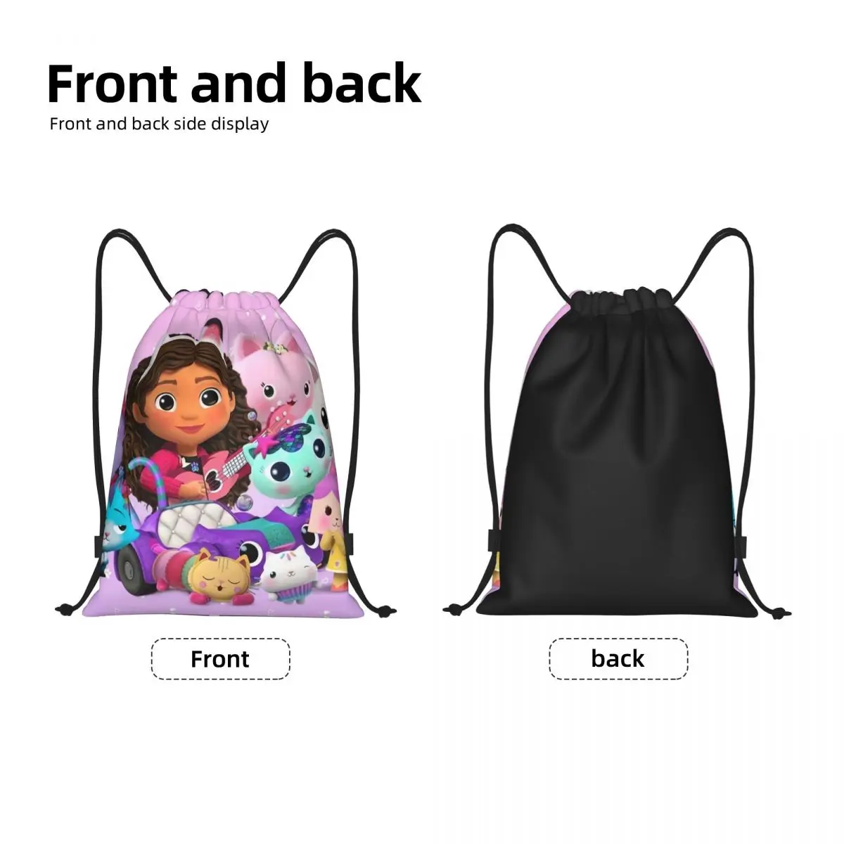 Cartoon Gabbys Dollhouse Drawstring Mochila para Homens, Leve Gym Sports Sackpack, Mercat Bolsas, Personalizado