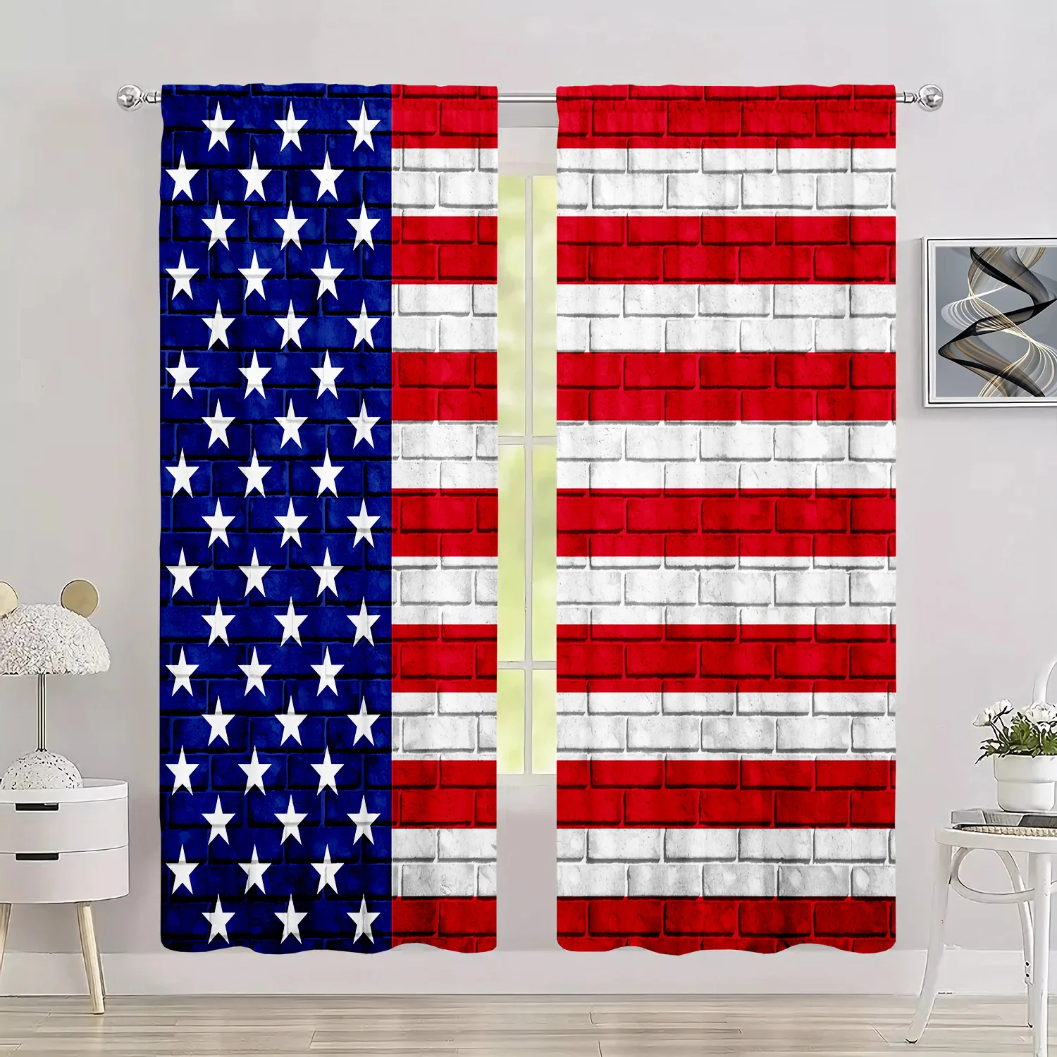 Cortina estampada con bandera americana para decoración del hogar, tratamiento de ventana con bolsillo para dormitorio, oficina, cocina y sala de estar, 2 uds.