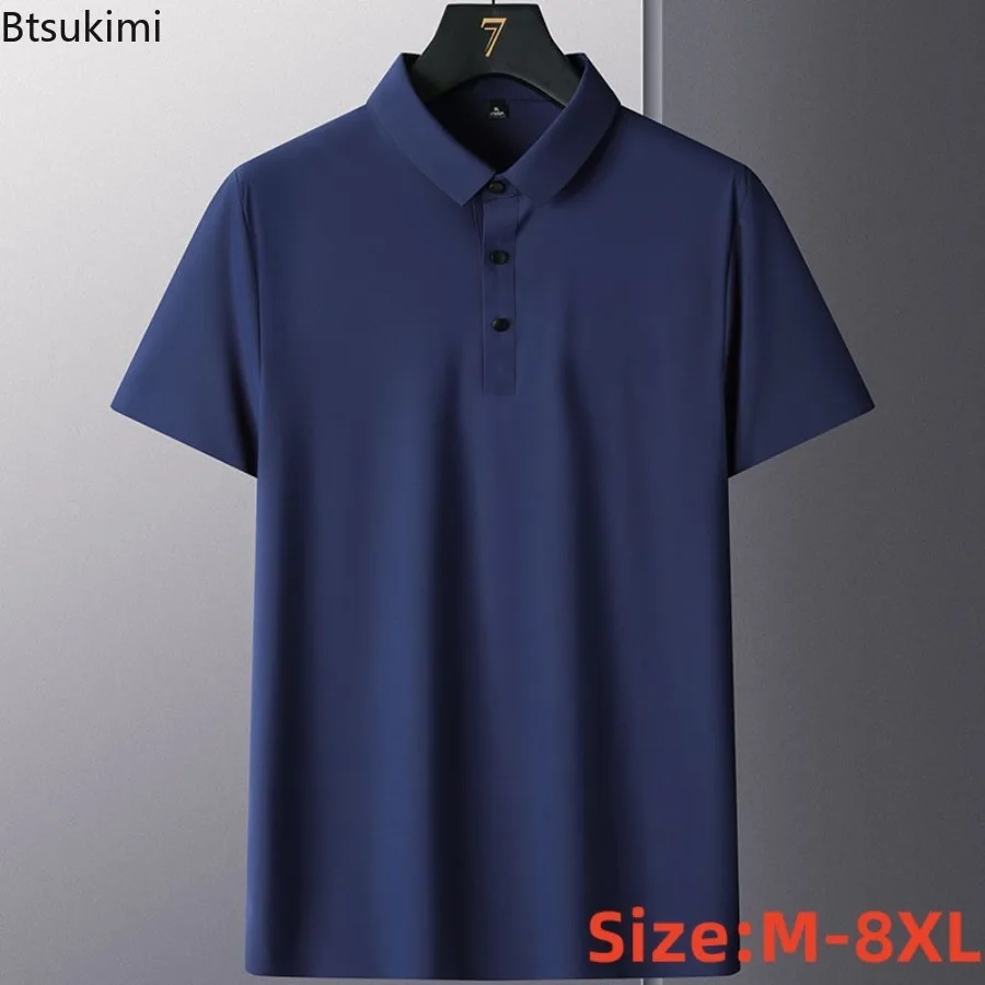 

2025 Summer New High Quality Mens Short-sleeved Polo Shirt Ice Silk Men's Business Casual Polo Shirt Fashion Large T-shirt M-8XL