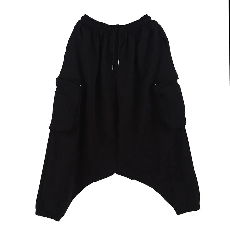 Spring New Men\'s Trend Casual Bottoming Ninth Elastic Loose Straight High Waist Pants