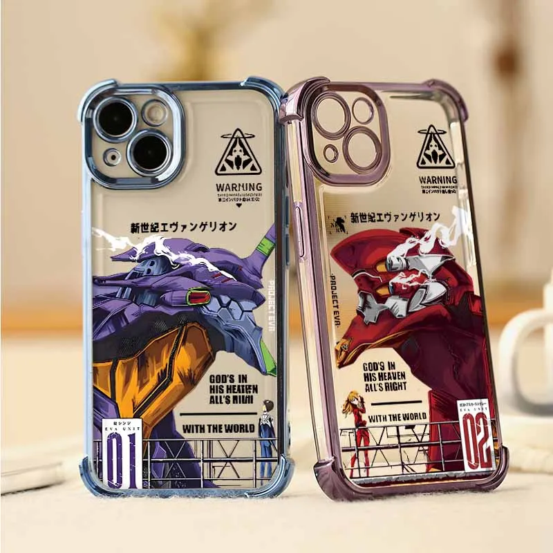Funda de Anime e-evangelions para iPhone 17 16 15 14 13 12 11 Pro Air Max mini Plus Funda chapada en silicona Funda de teléfono anticaída