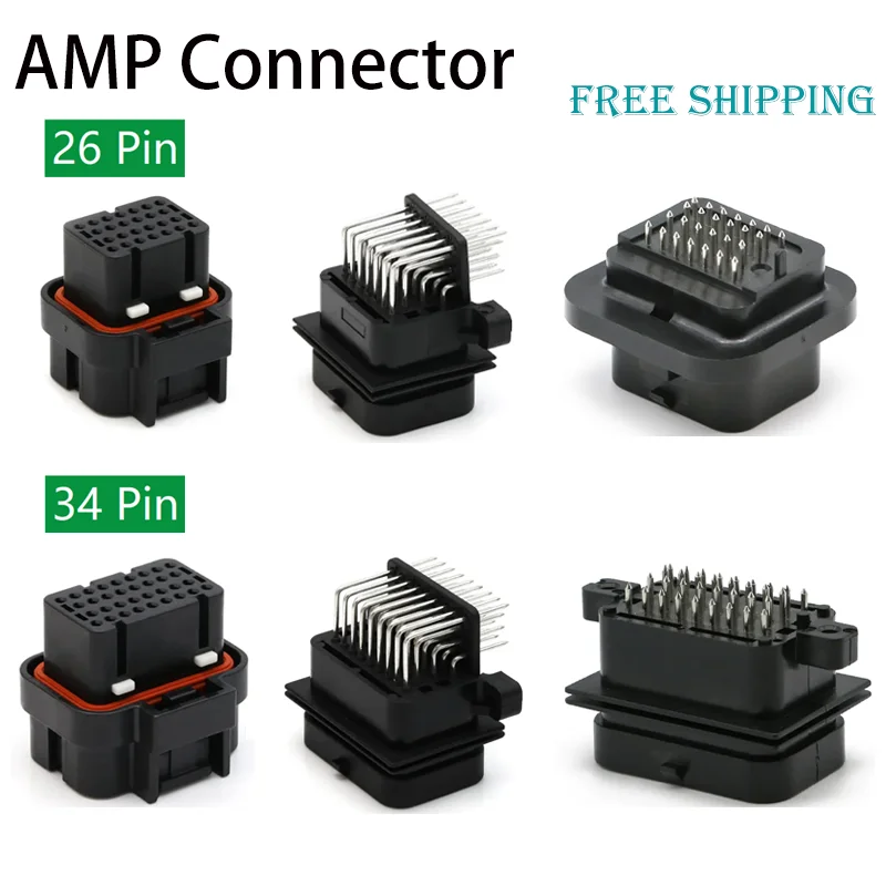 1/10/50 PCS 26/34 Pin AMP Waterproof Automobile Connector Flame Retardant PBT 3/4 Slot Male Female Socket 4-1437290-0 3-1437290