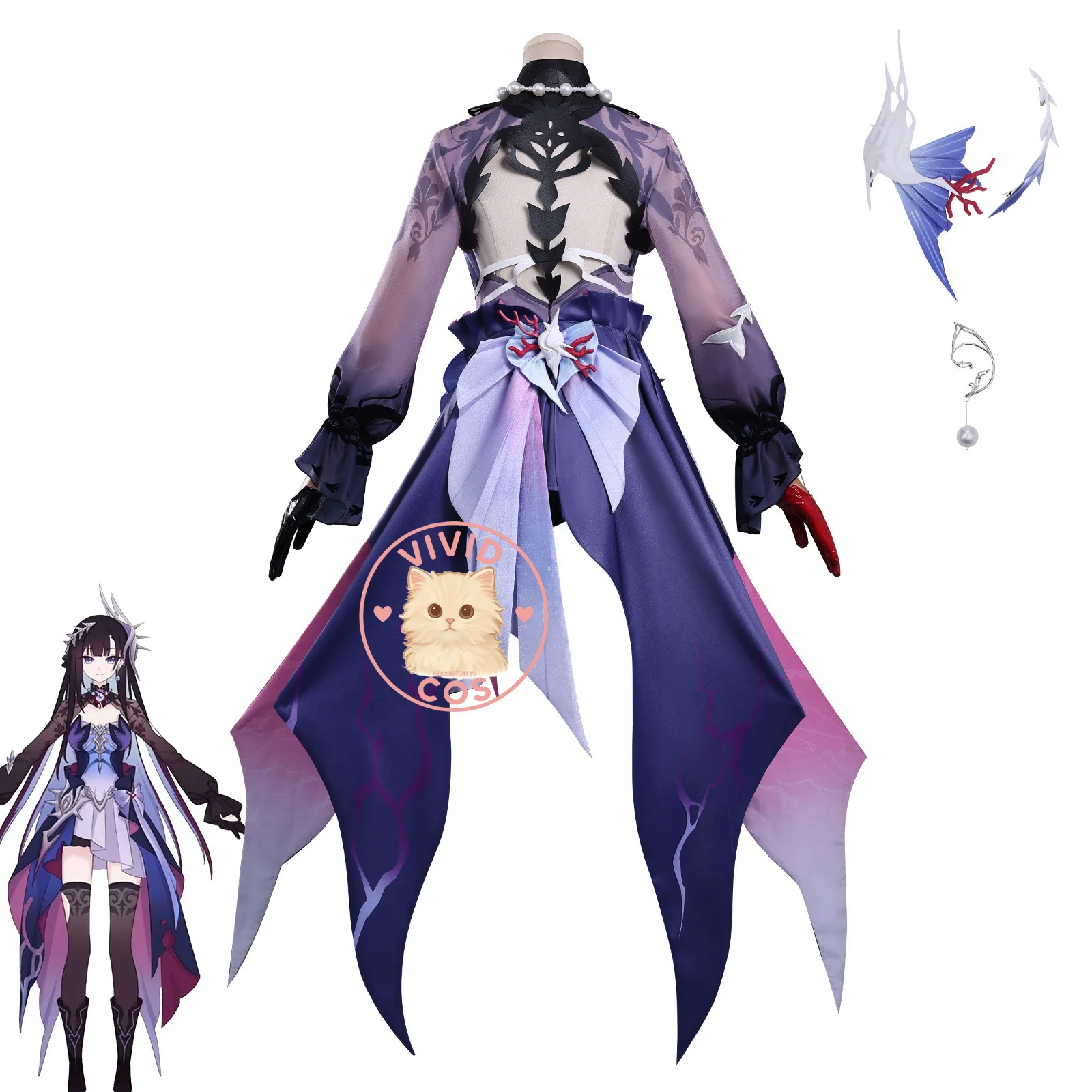 لعبة هونكاي: ستار ريل أزياء تنكرية أنيمي هايسيلينز سخونة لعب الأدوار الزي شعر مستعار فستان أرجواني المرأة كوميك كون بدلات الحفلات #2