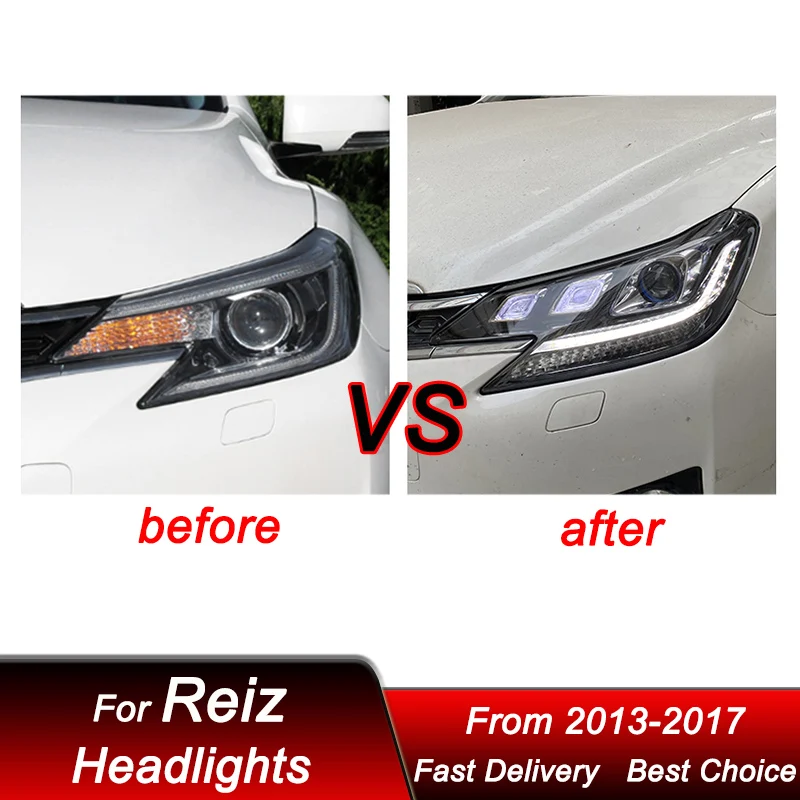 Car LED Headlights For Toyota REIZ MARK X 2013-2017 new style 3 lens LED Upgrade High Configure Projector Lens Accessories Kit