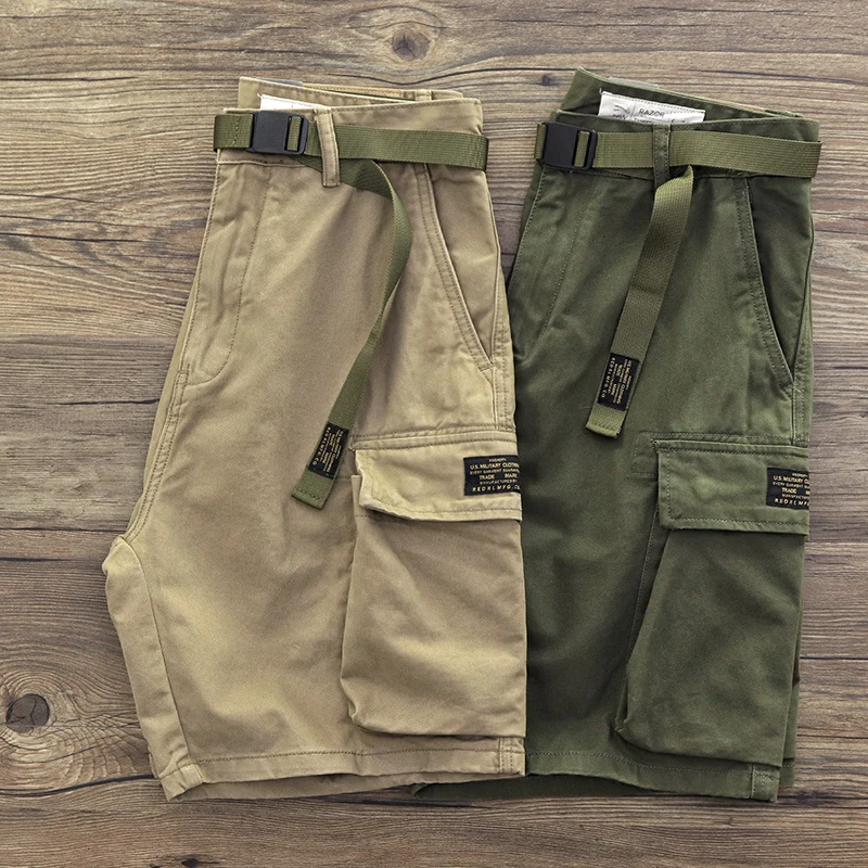 Summer New Japanese Retro Cargo Shorts Men's Fashion Ami Khaji 100% Cotton Washed Old Loose Casual Large Pocket 5-point Pants