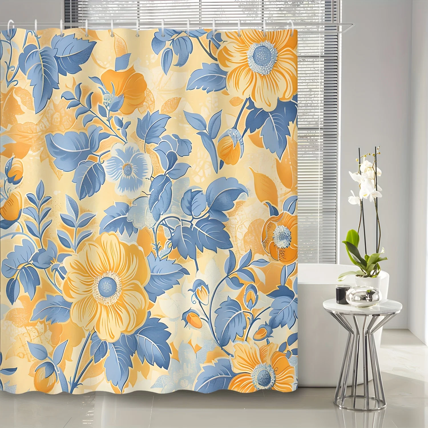 

1 шт., богемная винтажная картина маслом, желтая цветочная фоновая занавеска для душа, включая крючковые аксессуары для ванной комнаты, домашний декор