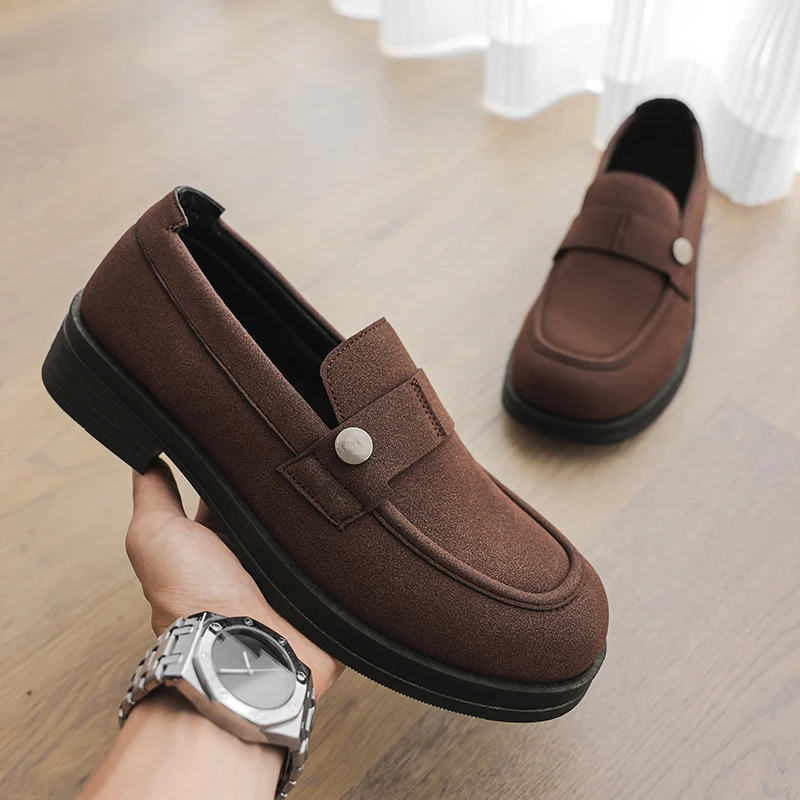 

Мужские удобные лоферы на толстой подошве, нескользящие кожаные туфли на плоской подошве, легко снимаемые повседневные прогулочные туфли для вождения на весь день, стоячие путешествия
