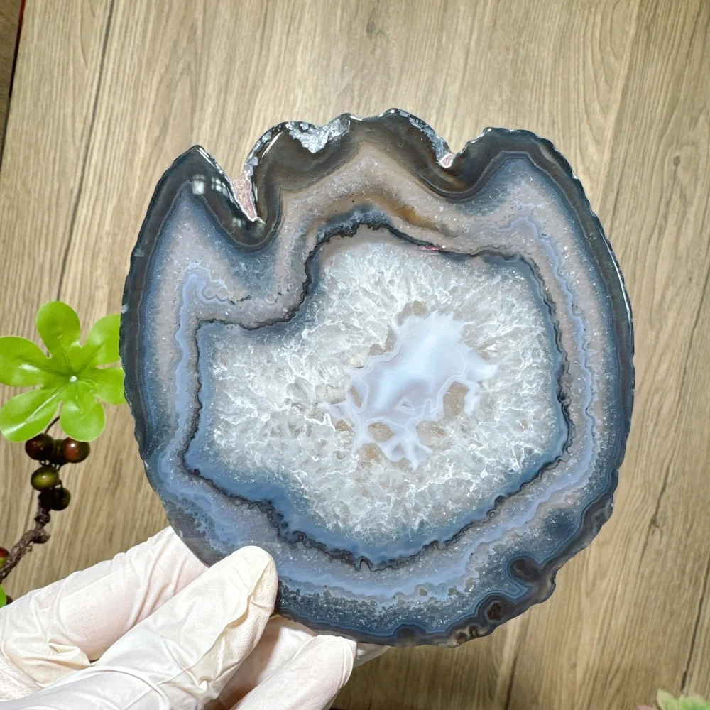 Natural Gemstone Black Agate Silk Striped Slabs Black Crystal AGATE SLAB Geode Slice Mineral Coaster Healing Reiki Decoration