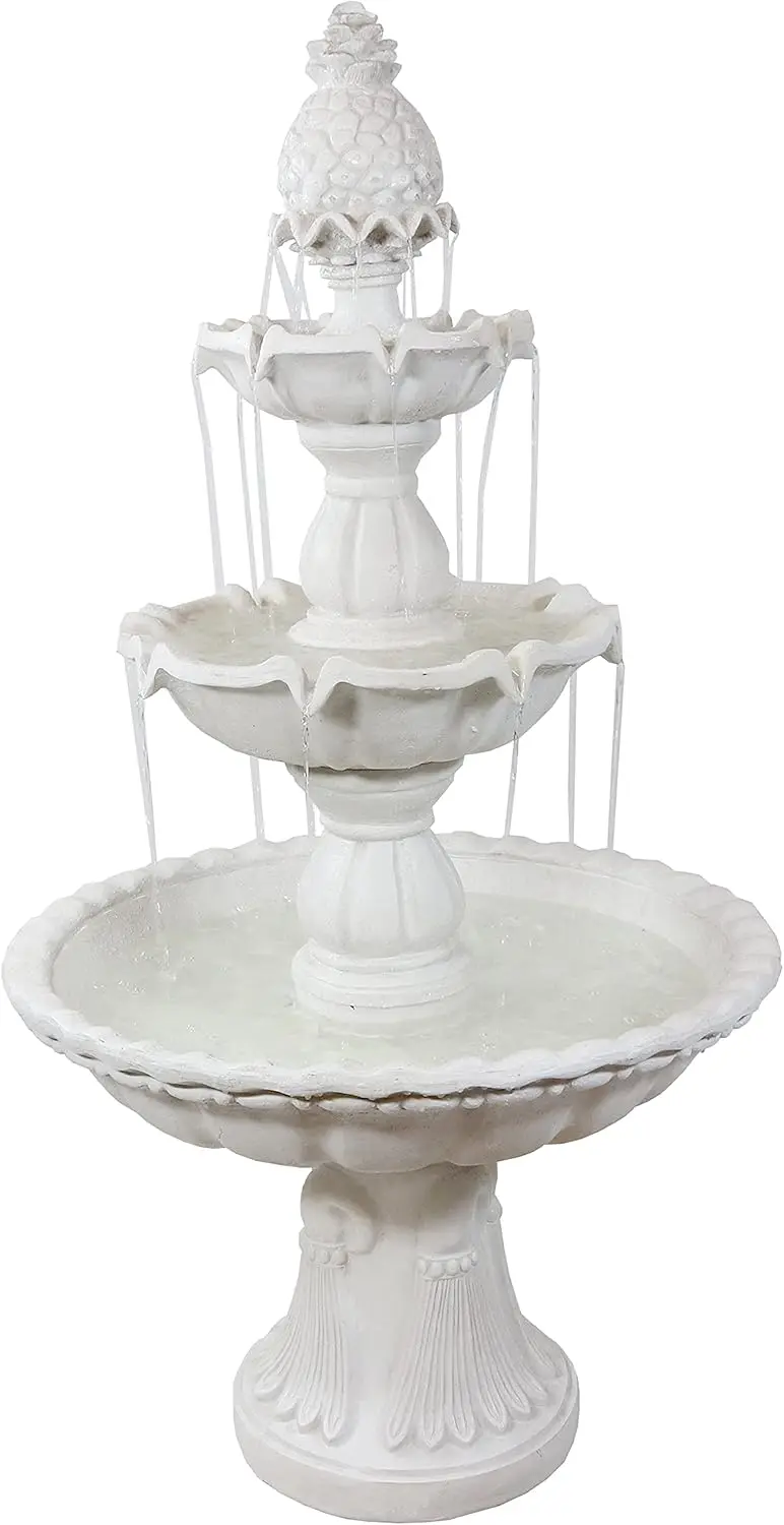 Welcome 3-Tier Outdoor Water Fountain - Large Traditional Water Feature with Pineapple Topper