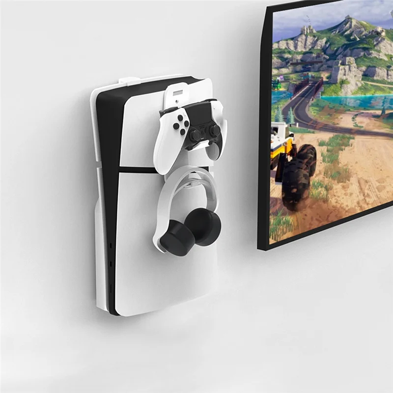 لوحدة التحكم النحيفة PS5 دعامة تخزين معلقة مع مقبض سماعة الرأس رف تخزين أجزاء الملحقات باللون الأسود