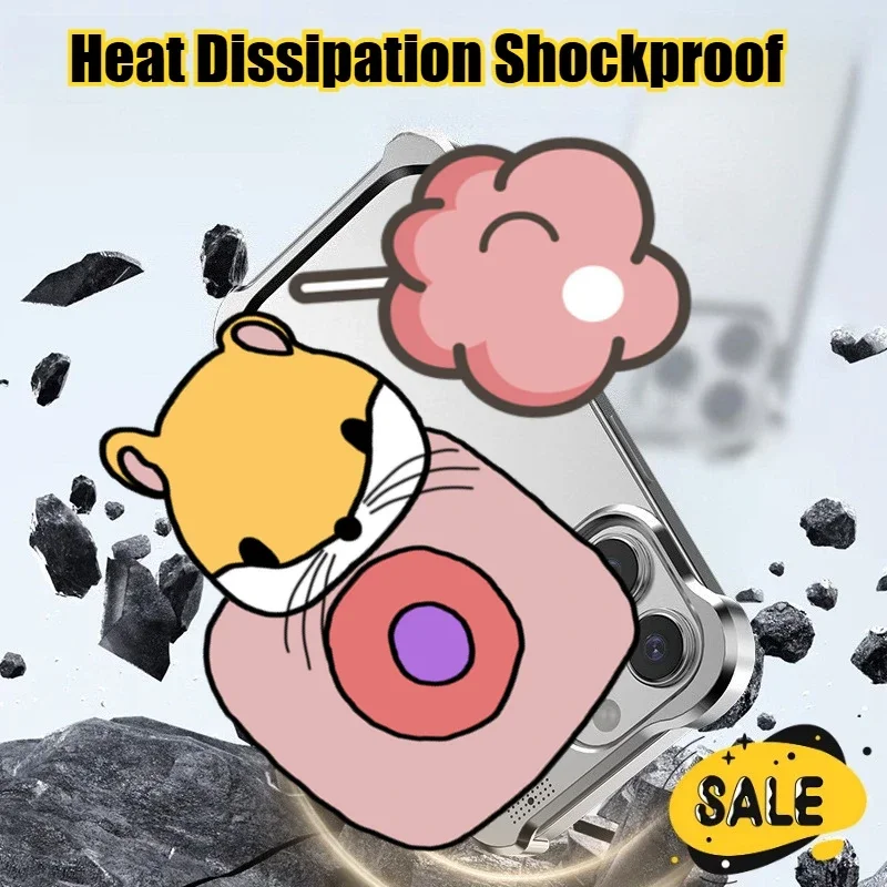 

Metal Bumper Heat Dissipation Shockproof Phone Case for Iphone16 15 14 13Pro Max Simple Design Anti-drop Rimless Protector Cover