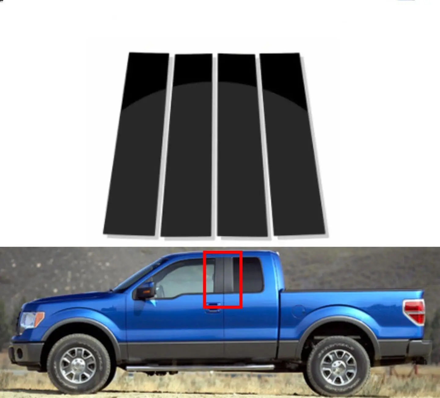 Gloss Black Pillar Post Fit for Ford F-150 Extended Cab 2004-2014  Door Moulding Trim Window Sticker Decorativer Cover