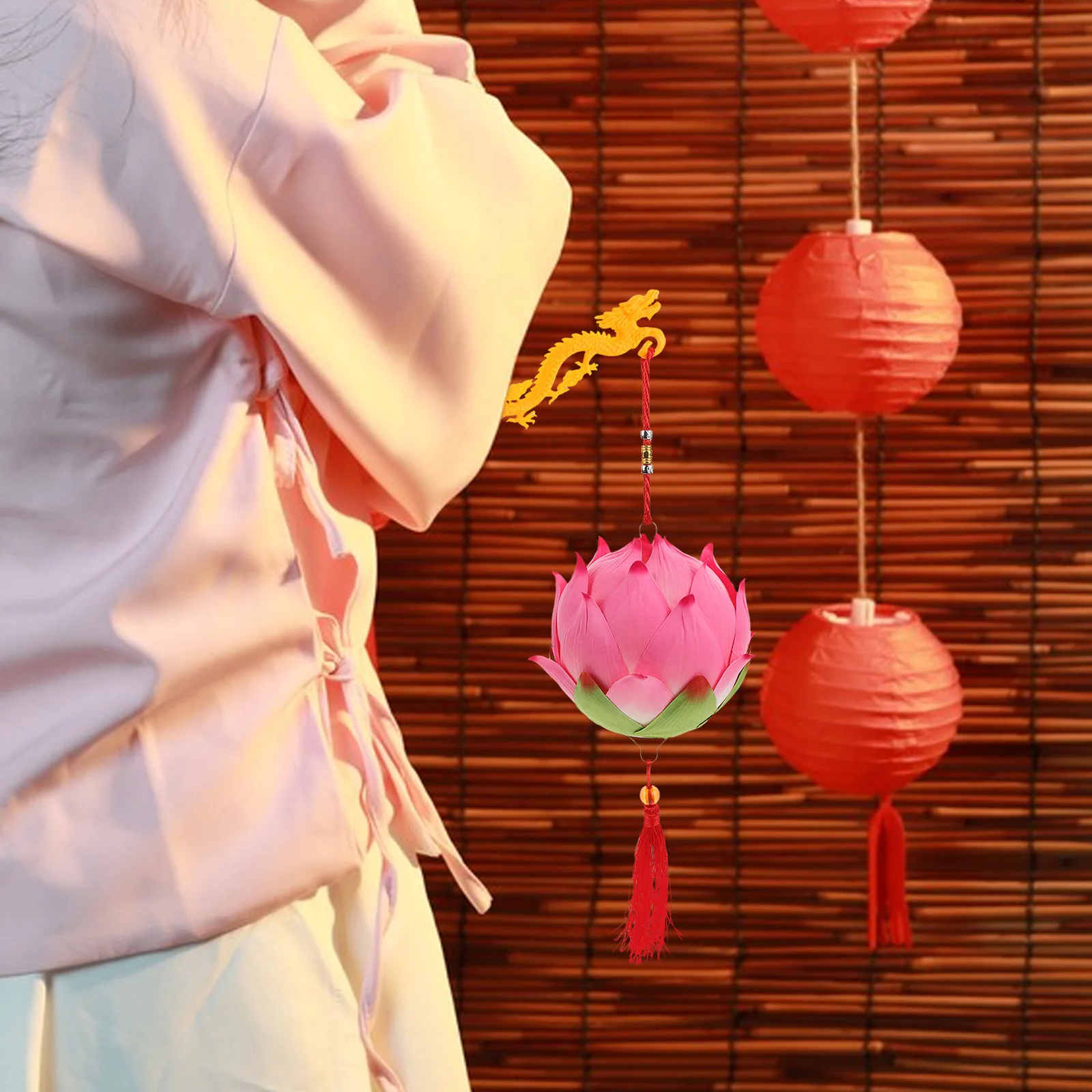 1Set Lotus Lantern Decorative Light Chinese Style Realistic Lotus Shape Festival Party Wedding Garden Photography Prop Mid