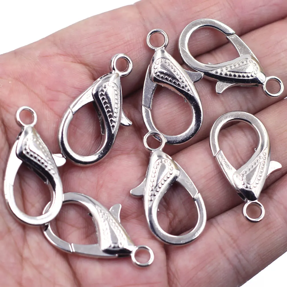 100 Stück Karabinerverschlüsse, Clips, Eve Eyes, Metall, silberfarben, für Schlüsselanhänger, Ketten, Schmuck, DIY, 30 x 16 mm