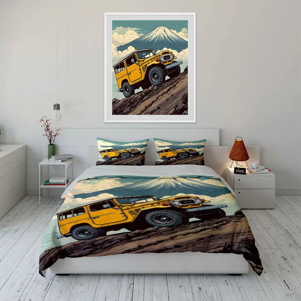 Yellow off-road car climbing mountain Print Soft Comfortable Duvet Cover Bedding Set Included 1*Duvet Cover  2*Pillowcases