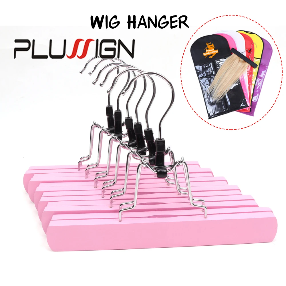 

PlussignWooden Hair Holder with Double Anti-slip Stickers For Clip in Extensions Bundles Wig Hanger For Wig Wash & Style & Store