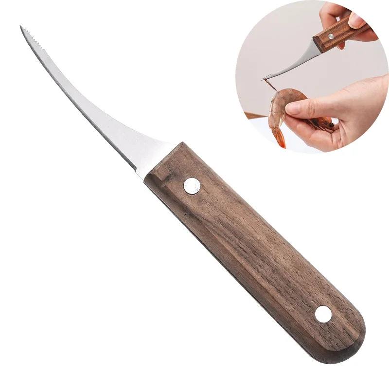 

Kitchen Shrimp Deveiner Knife,Serrated Stainless Steel Blade and Wooden Handle,Shrimp Deveining Tool, Essential Tool for Kitchen