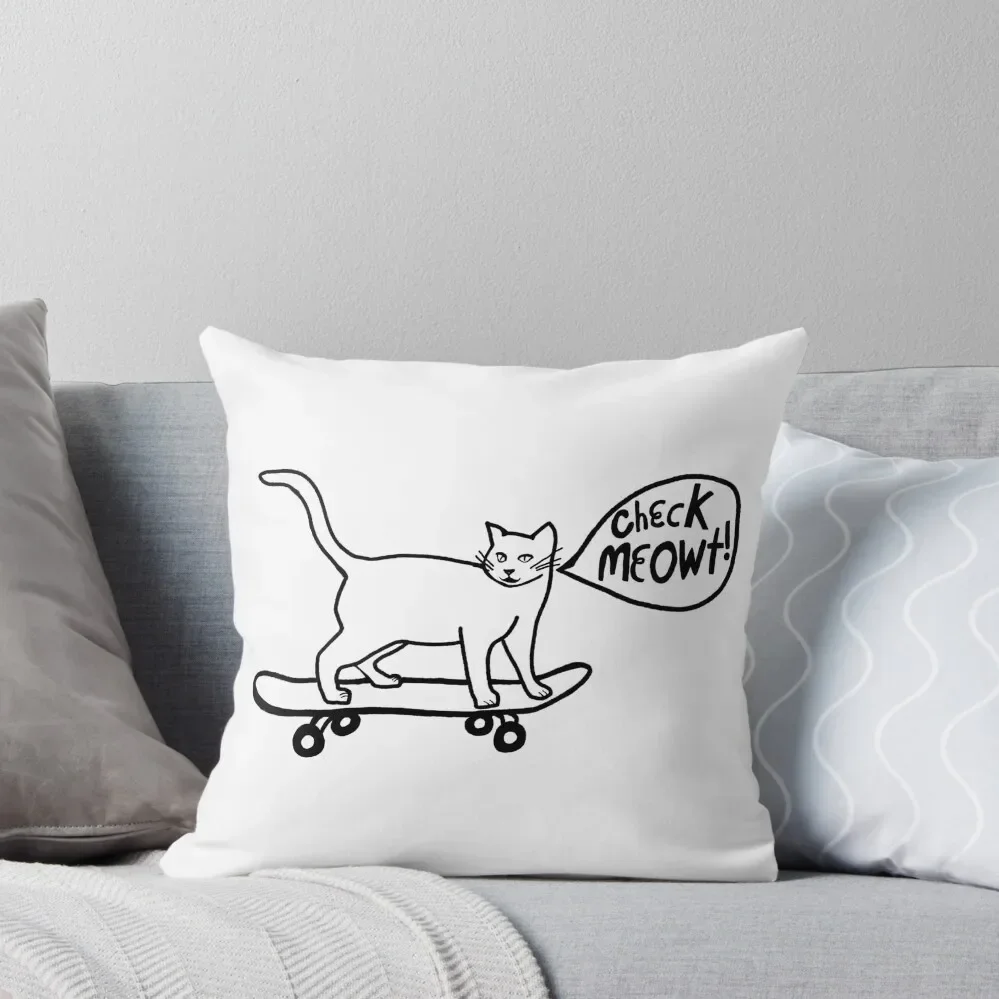 

CHECK MEOWT! Funny Skateboarding Cat Black White Art Throw Pillow Pillows Aesthetic Cushion Child Pillow